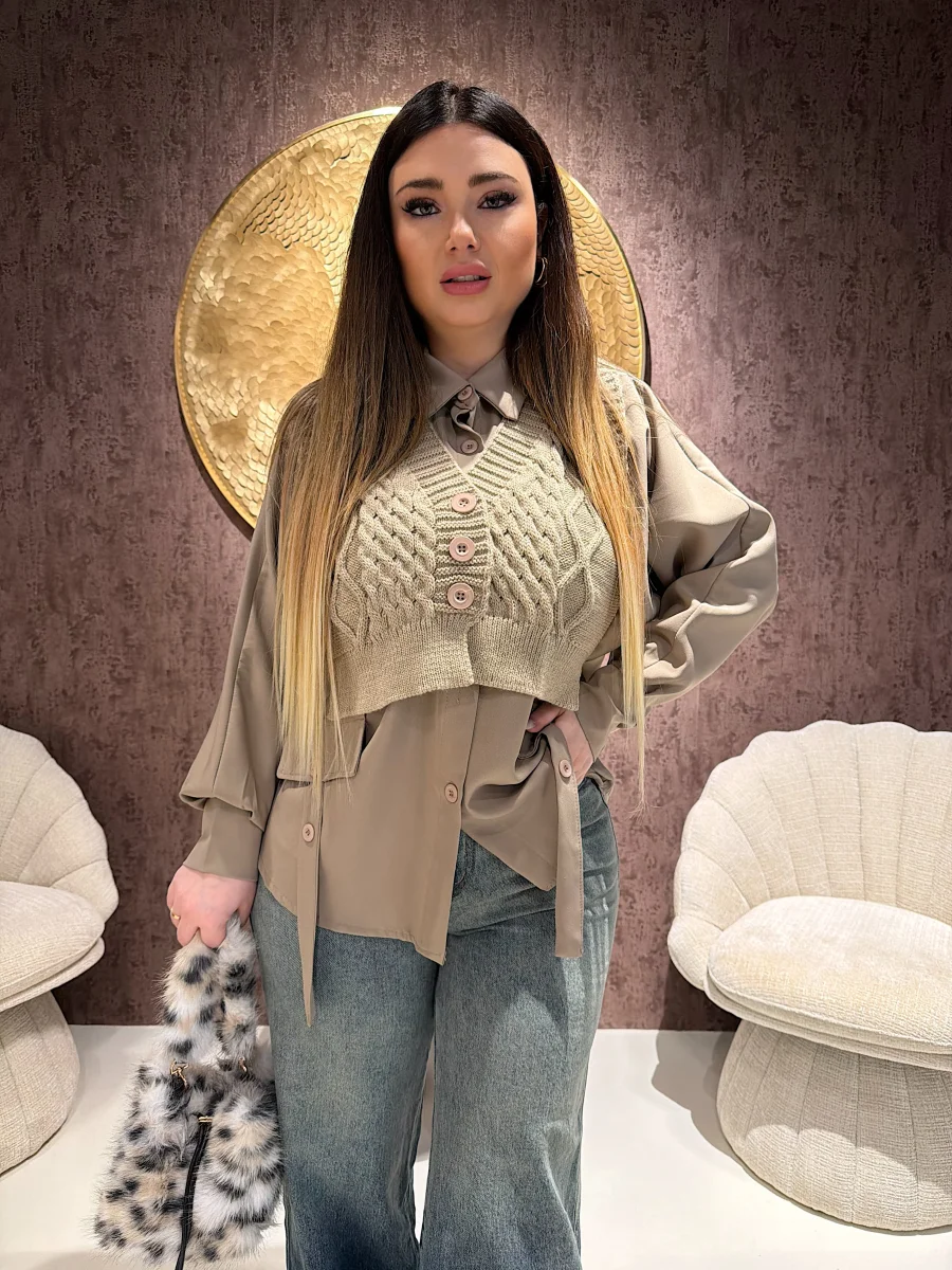 Camicia 2 in 1 Knit Beige - immagine 3