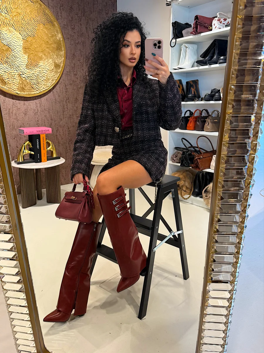 Completo in tweed nero bordeaux - immagine 2