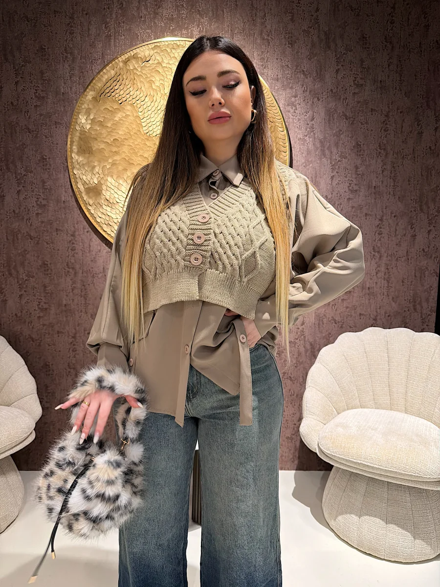 Camicia 2 in 1 Knit Beige - immagine 4