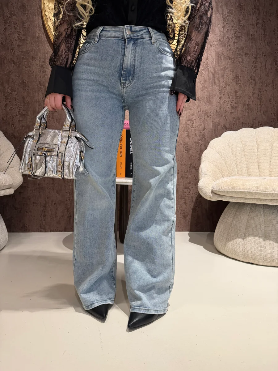 Jeans Basic Wide Leg Denim Chiaro