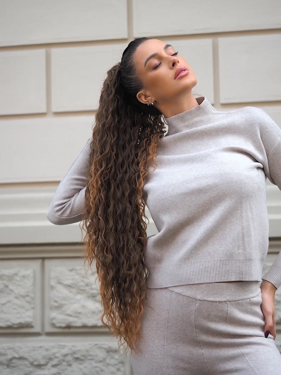 Coda extra long 90cm Riccia con Coulisse castano degradè #T1B/27 - immagine 5