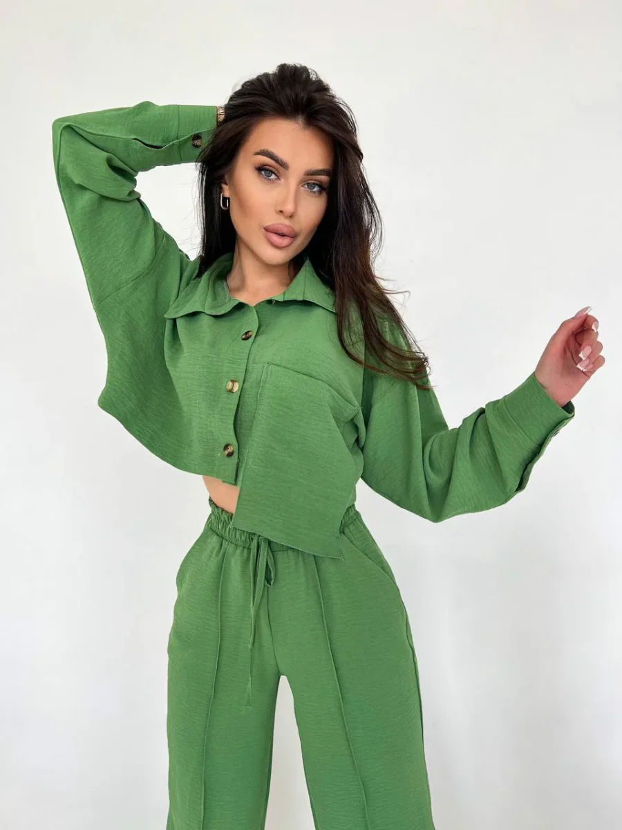 Set due pezzi camicia e pantalone pistacchio - immagine 5