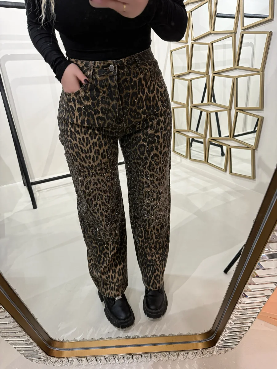 Pantalone con strass animalier