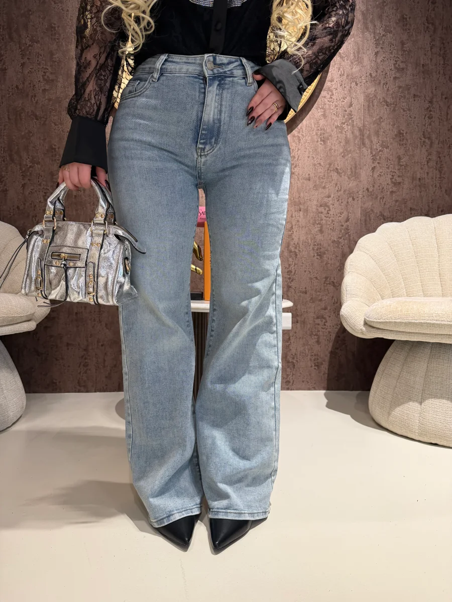 Jeans Basic Wide Leg Denim Chiaro - immagine 4