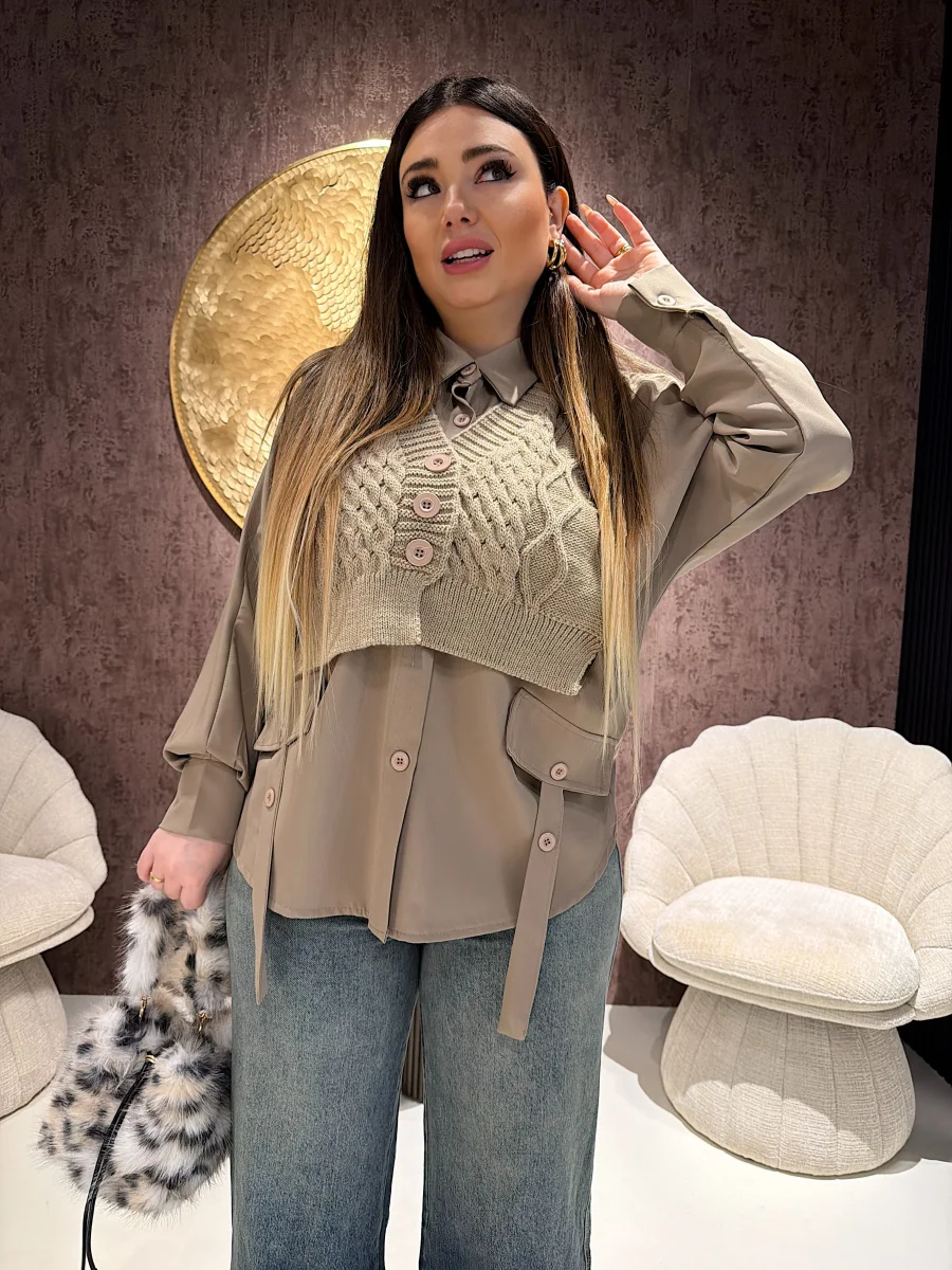 Camicia 2 in 1 Knit Beige - immagine 2