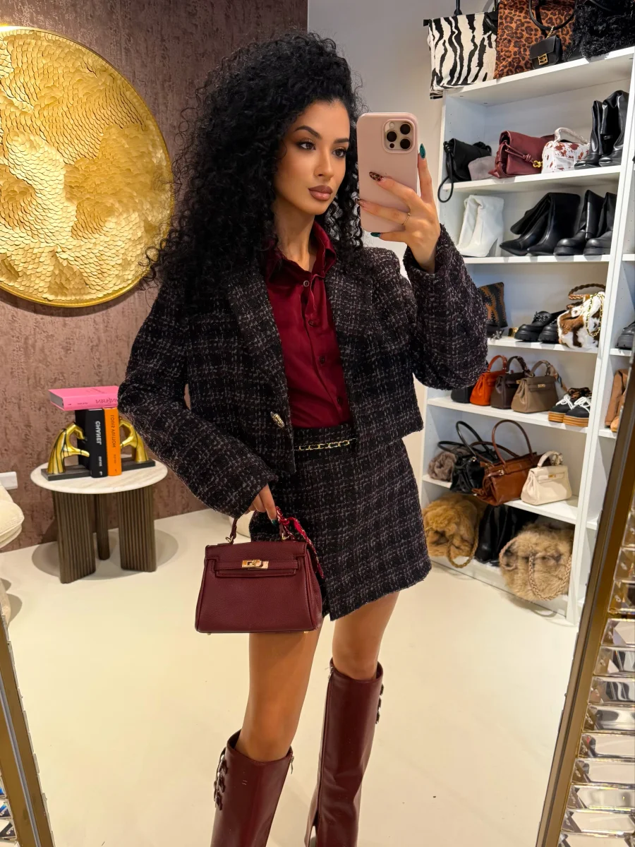 Completo in tweed nero bordeaux - immagine 8