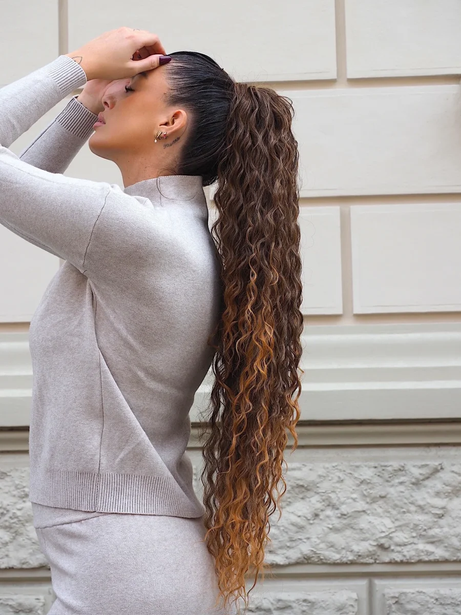 Coda extra long 90cm Riccia con Coulisse castano degradè #T1B/27 - immagine 9