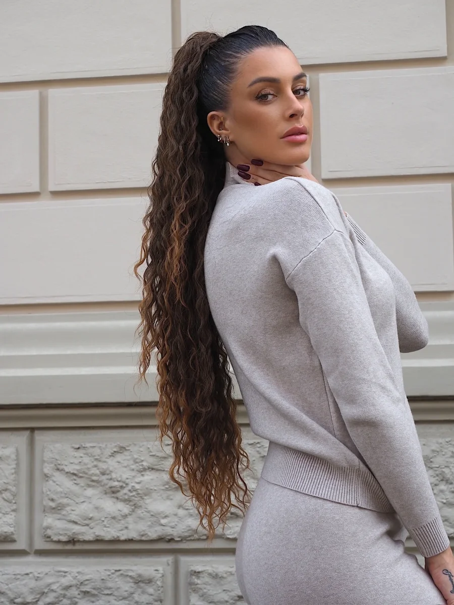 Coda extra long 90cm Riccia con Coulisse castano degradè #T1B/27 - immagine 4