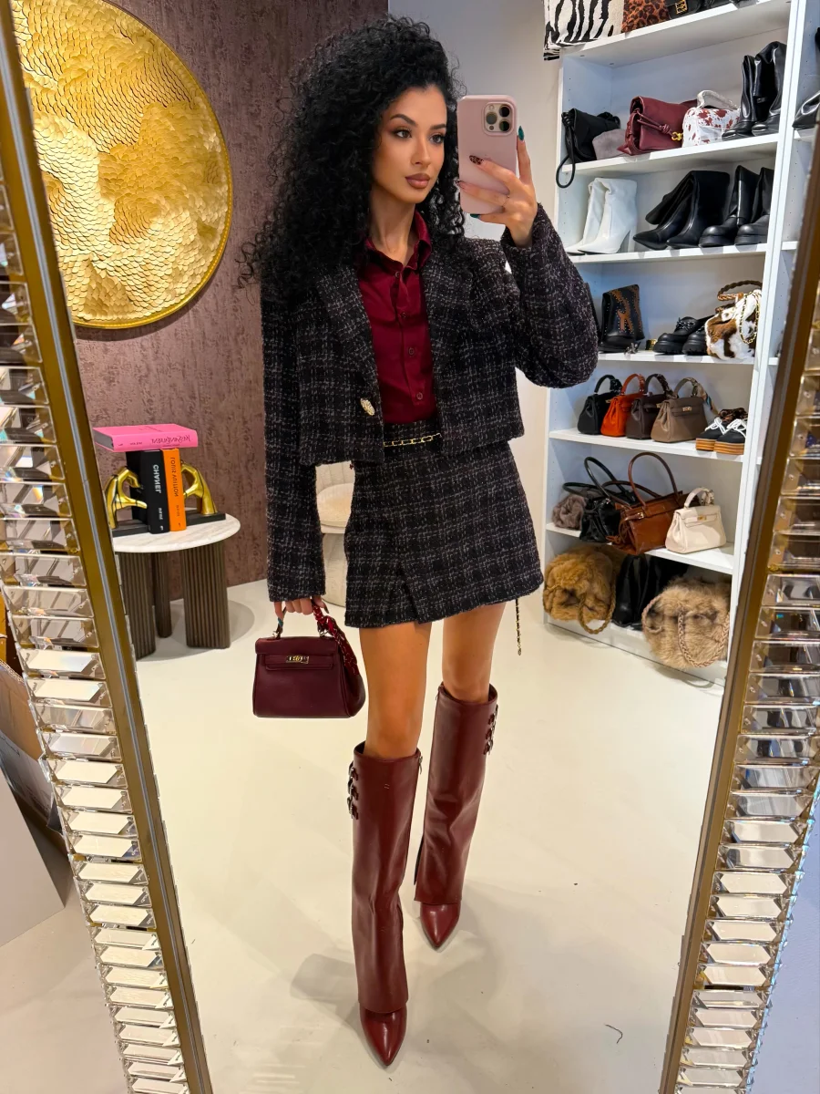 Completo in tweed nero bordeaux - immagine 7