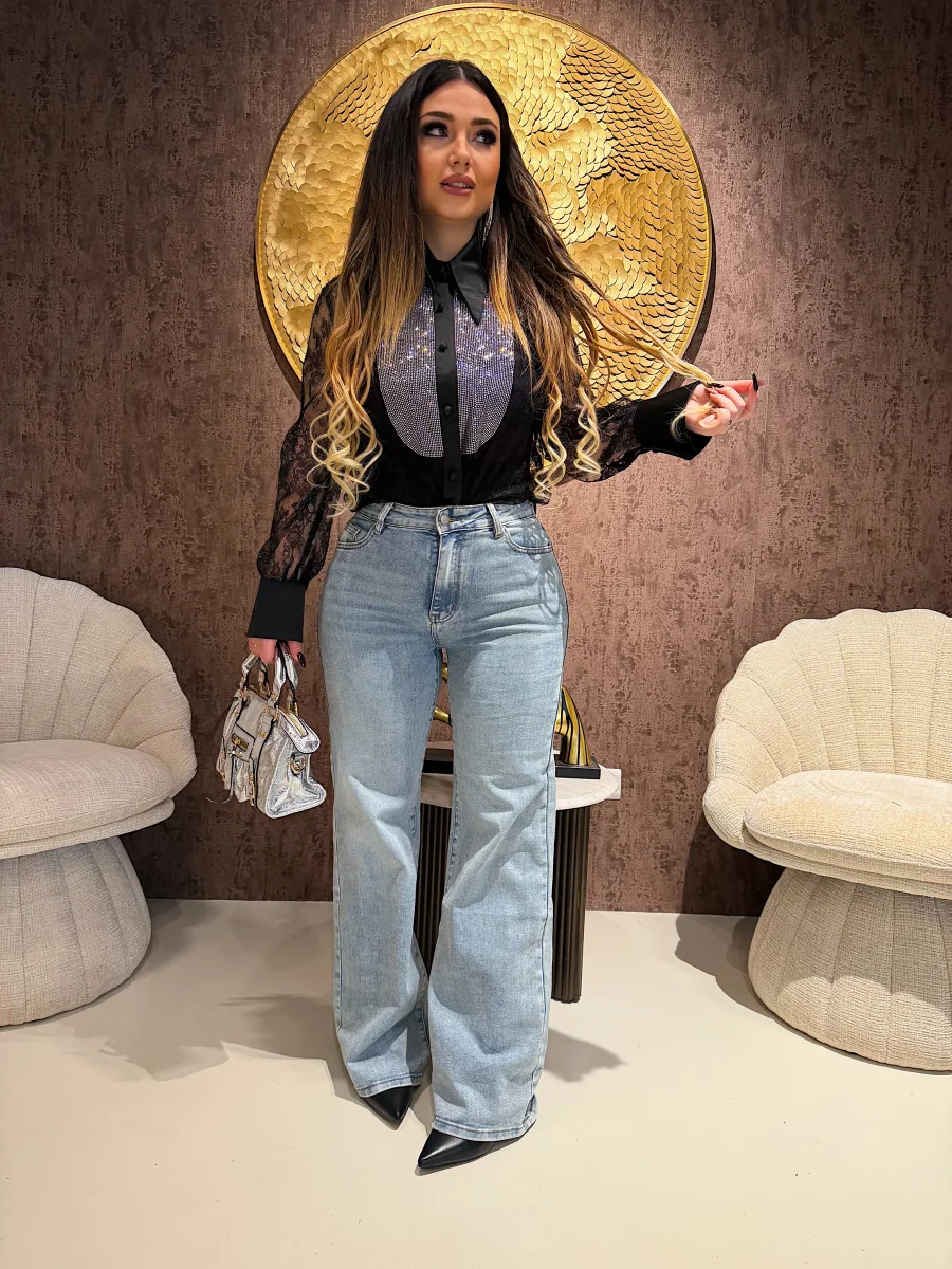 Jeans Basic Wide Leg Denim Chiaro - immagine 6