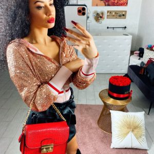 Giacchino con paillettes rosa gold