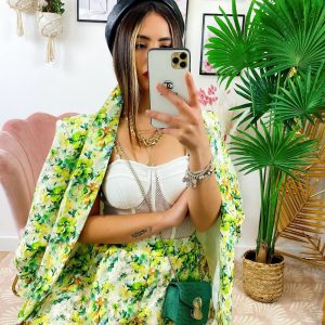 Completo Giacca e Short fiori lime