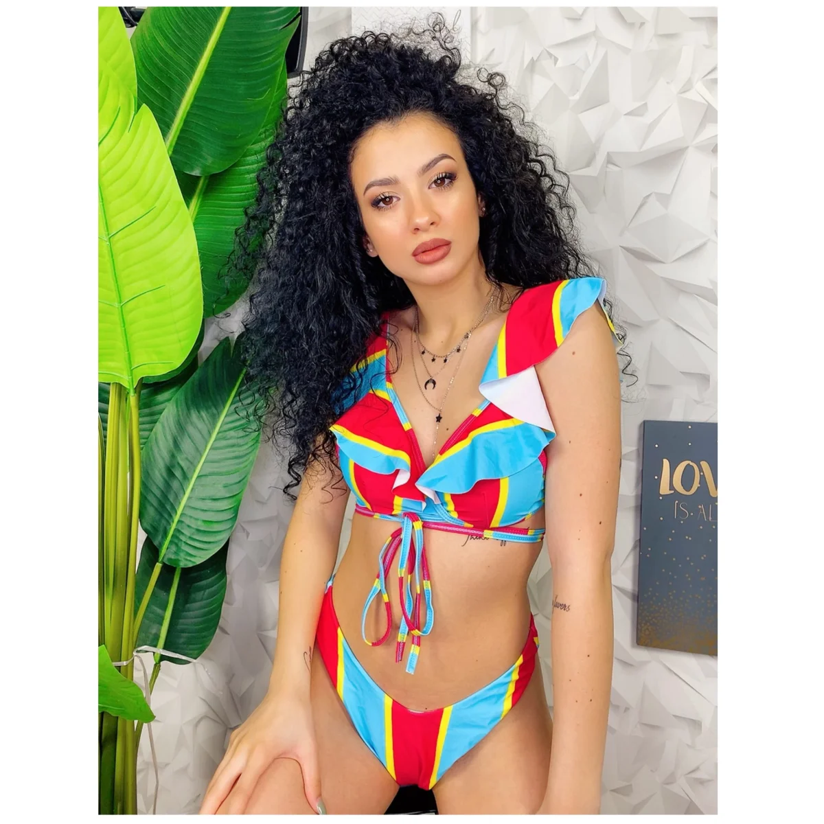 Bikini a righe Formentera celeste e Fuxia - immagine 3