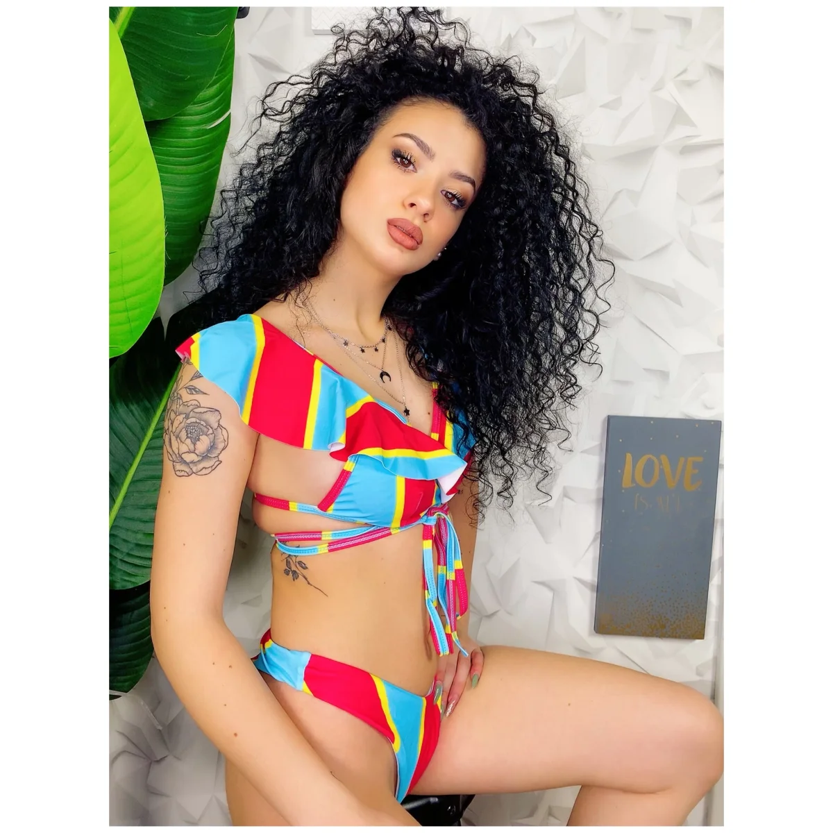 Bikini a righe Formentera celeste e Fuxia - immagine 6