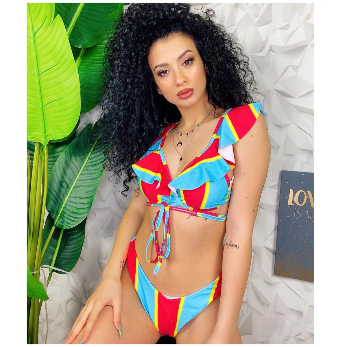 Bikini a righe Formentera celeste e Fuxia - immagine 4